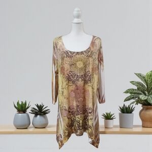 CAL‎ STYLE LONG SLEEVE PULLOVER TOP BRN. AND GOLD 2X